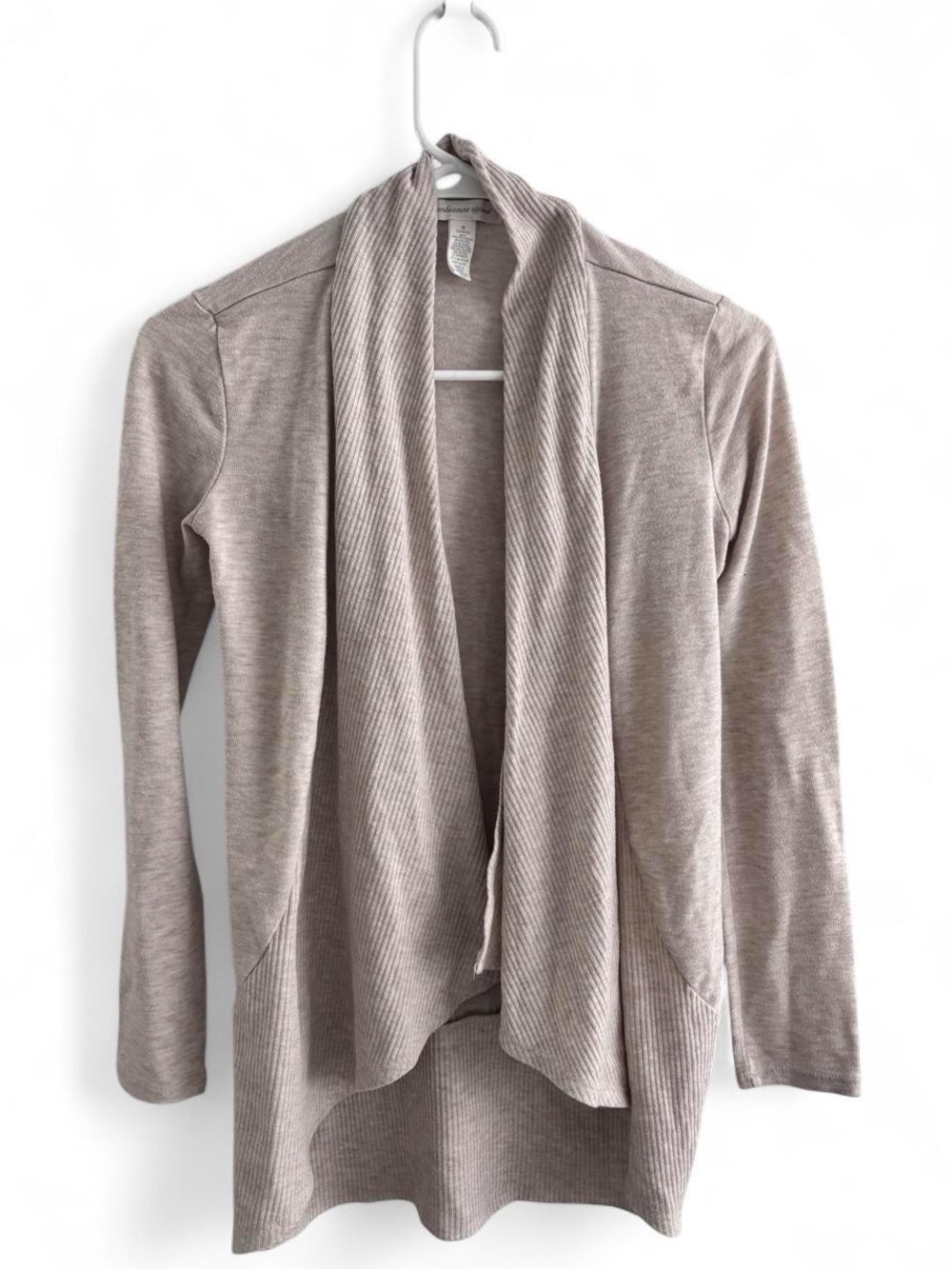 Ambiance Light Taupe Open-Front Draped Cardigan